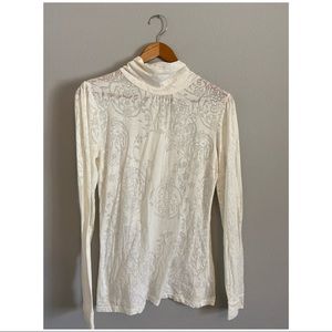 BKE by Buckle Sheer Floral Turtleneck - Cream